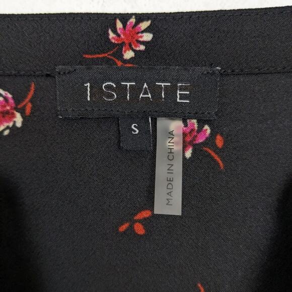 NWT 1 State Black Falling Ditsy Floral Print Long Sleeve Blouse - Picture 8 of 11